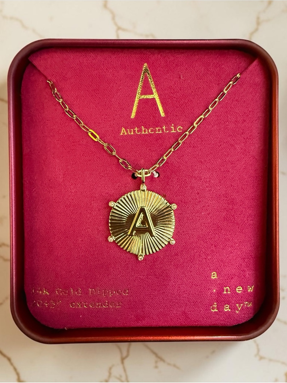14k Gold Dipped 'A' Monogram Sunburst Pendant Necklace Authentic A New Day